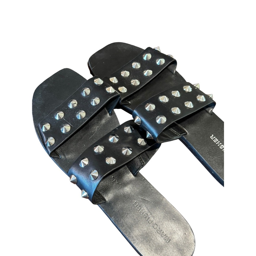 Marc Fisher Black Leather Studded Slide Sandals Double Strap Size 8 - Picture 4 of 6